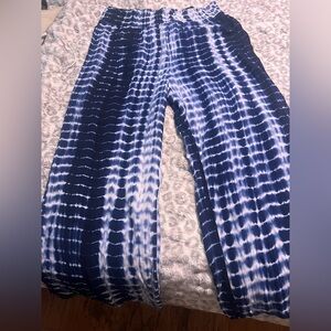 SHEIN Blue and White Tie-Dye Wide Leg Pants